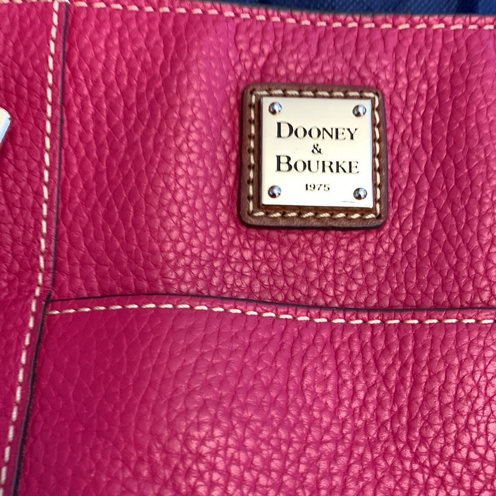 Dooney & Bourke Hot Pink Pebble Leather Tote with Brown Handles - Picture 8 of 9